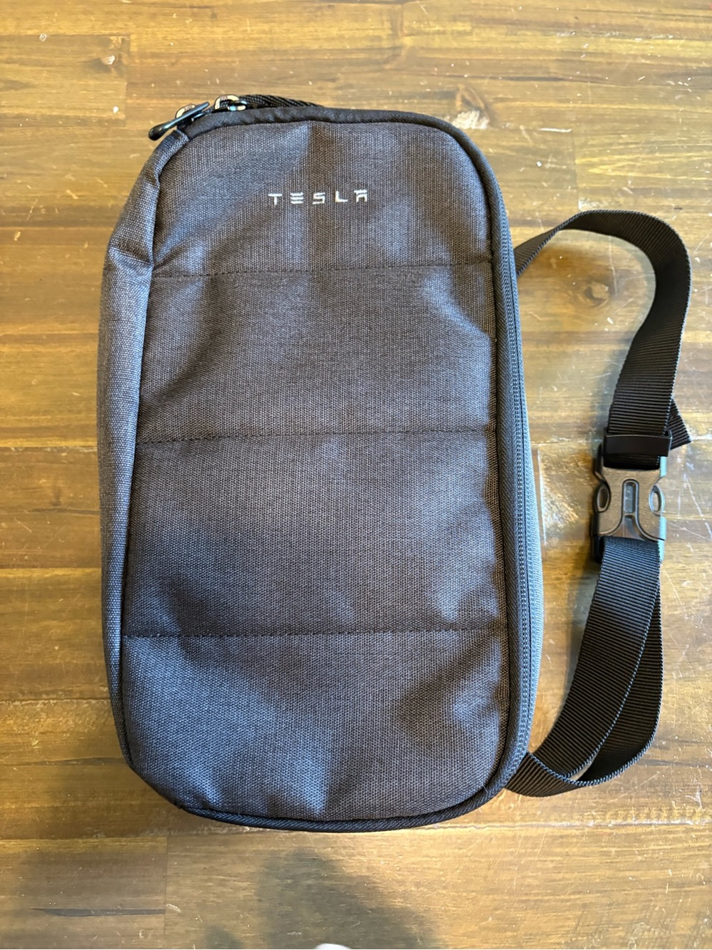 Tesla Quilted Bum Bag Crossbody Fanny Pack Gray Black Travel Logo Sling Like New
